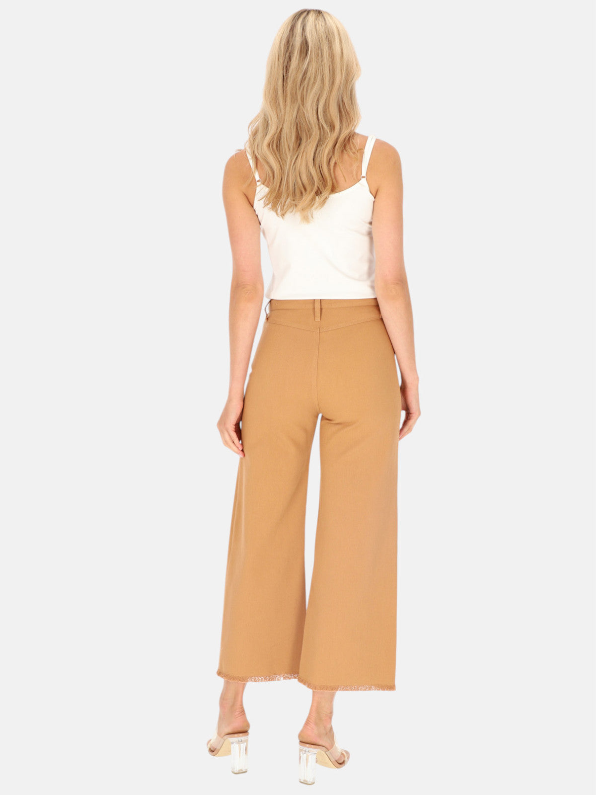 Camelowe spodnie damskie bawełniane 7/8 EyeForFashion