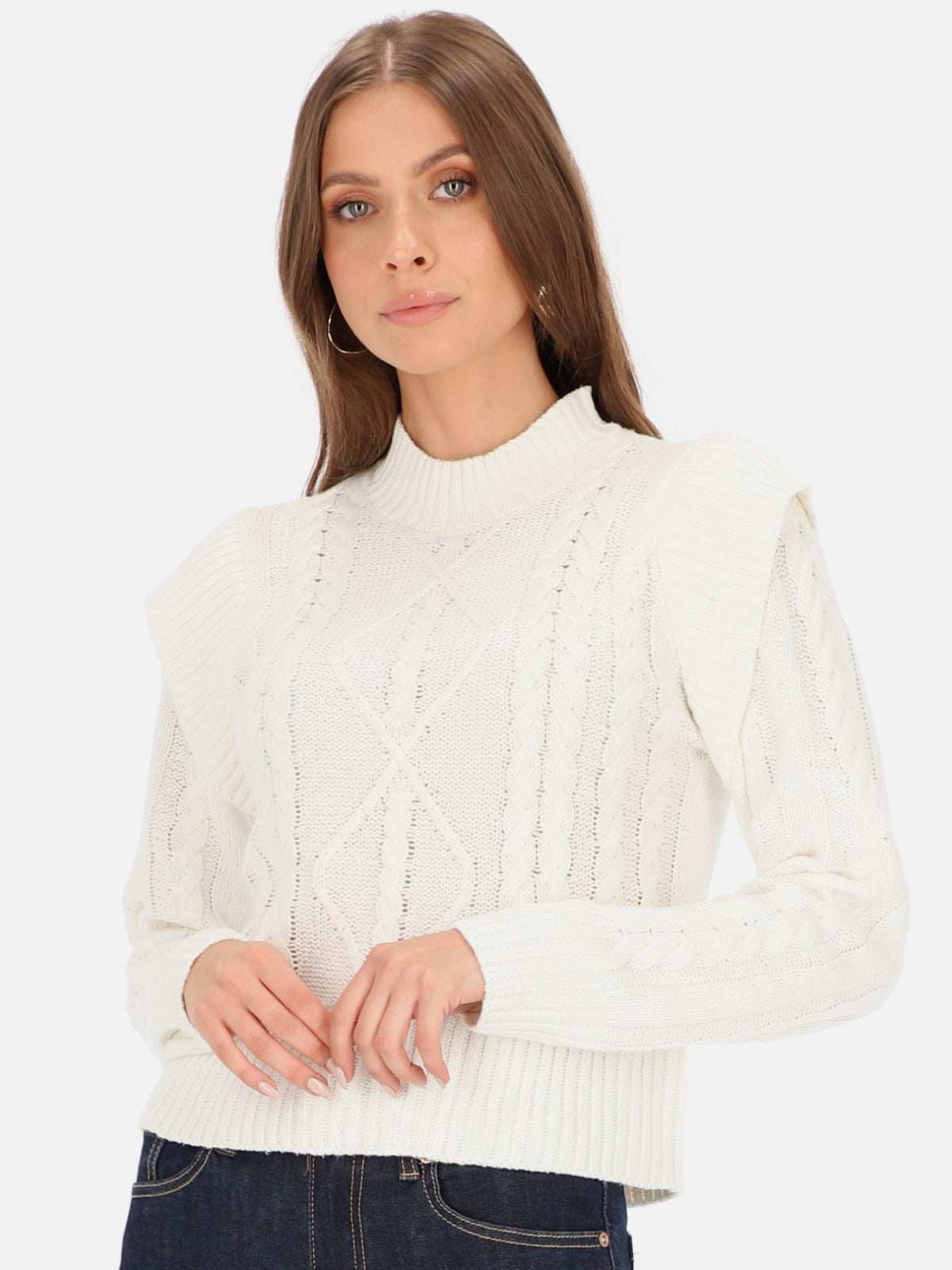 Miękki sweter z falbanką na ramionach Eye For Fashion Karola
