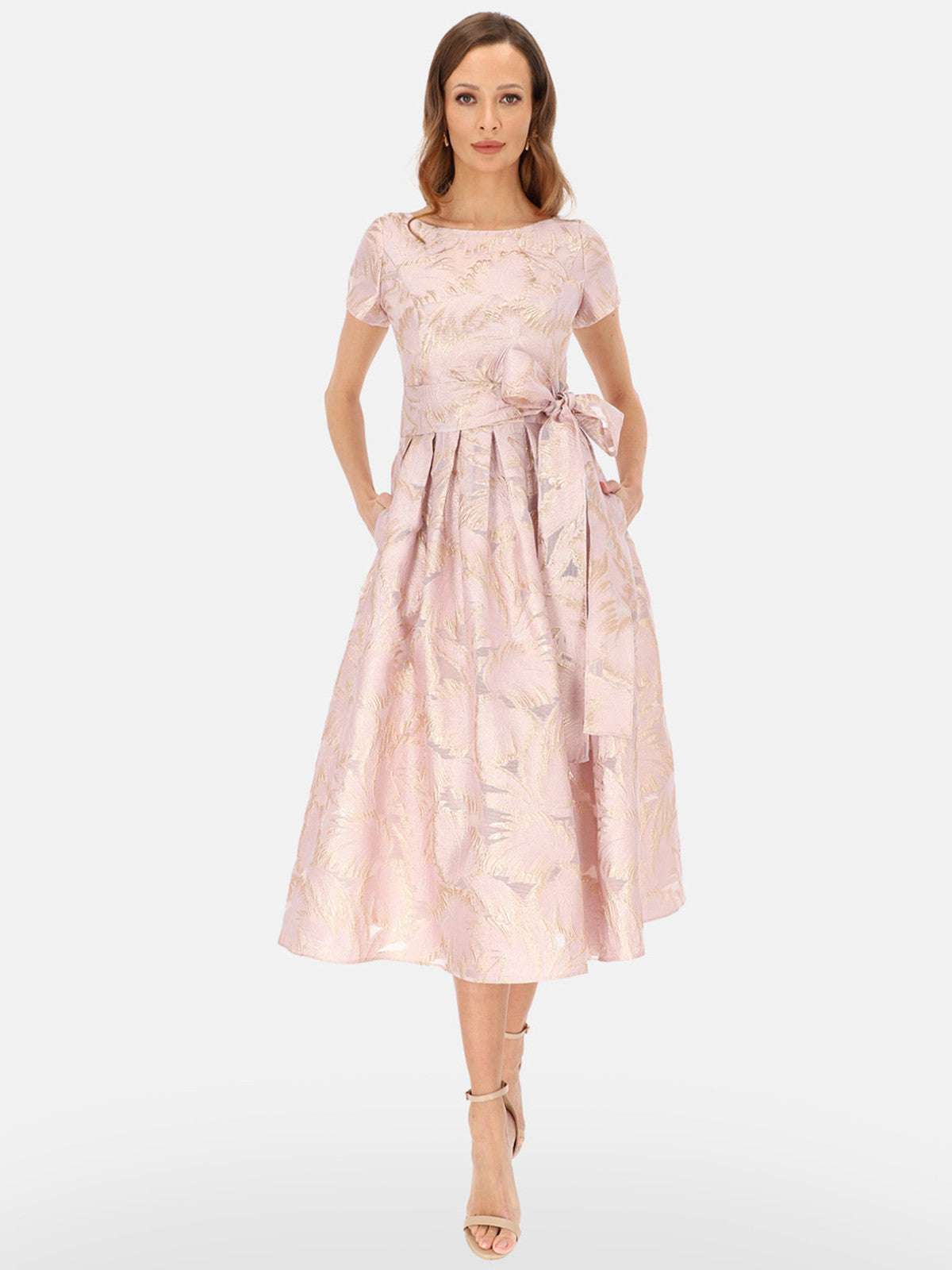 Elegancka różowa pudrowa sukienka midi L'AF Gween