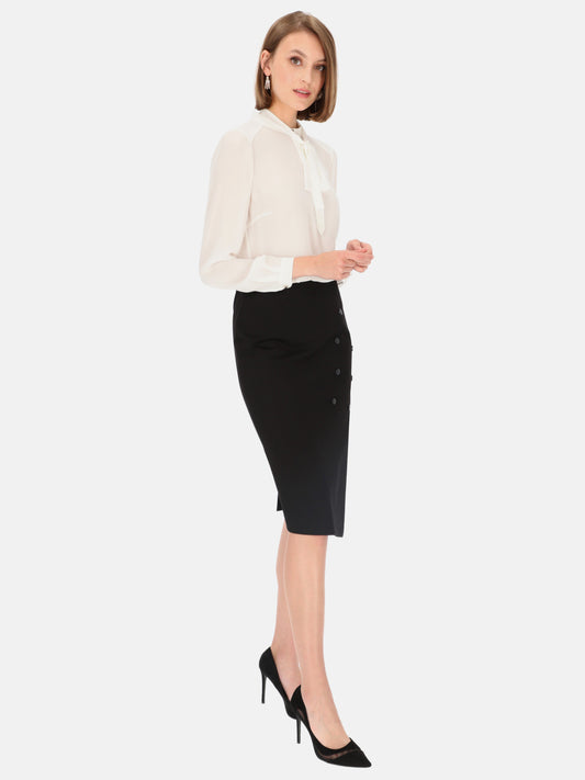 Czarna z mocno modelującej dzianiny spódnica midi z guzikami Potis & Verso Ruben