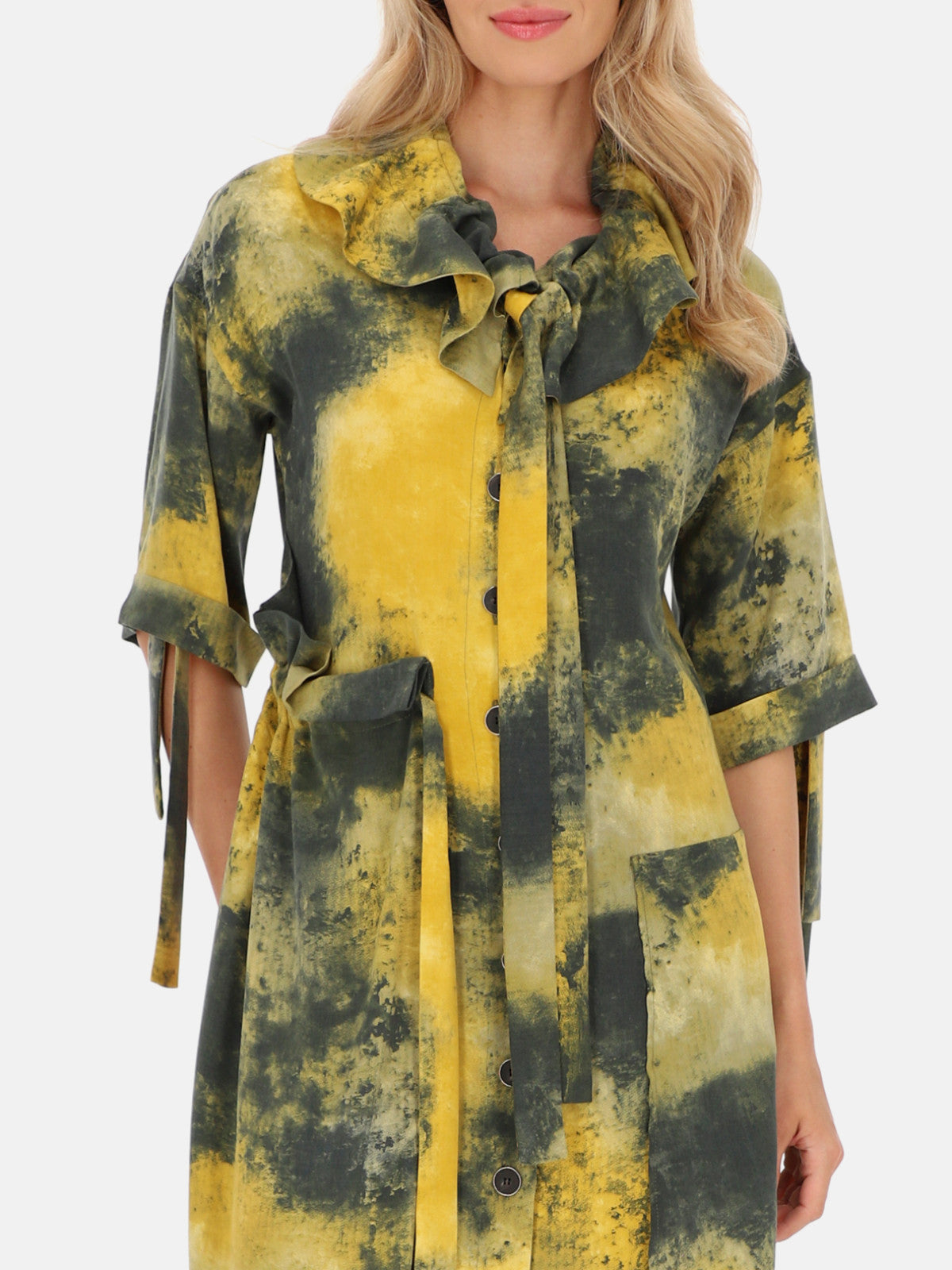 Sukienka koszulowa w oliwkowo-żółty wzór tie-dye EyeForFashion