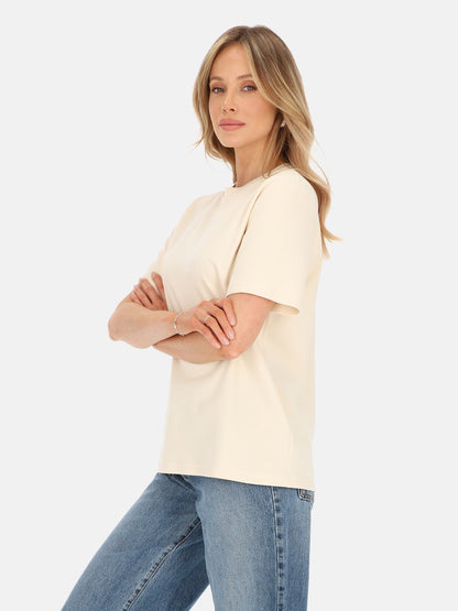 Ciepły beżowy kremowy bawełniany gładki damski t-shirt basic Magda