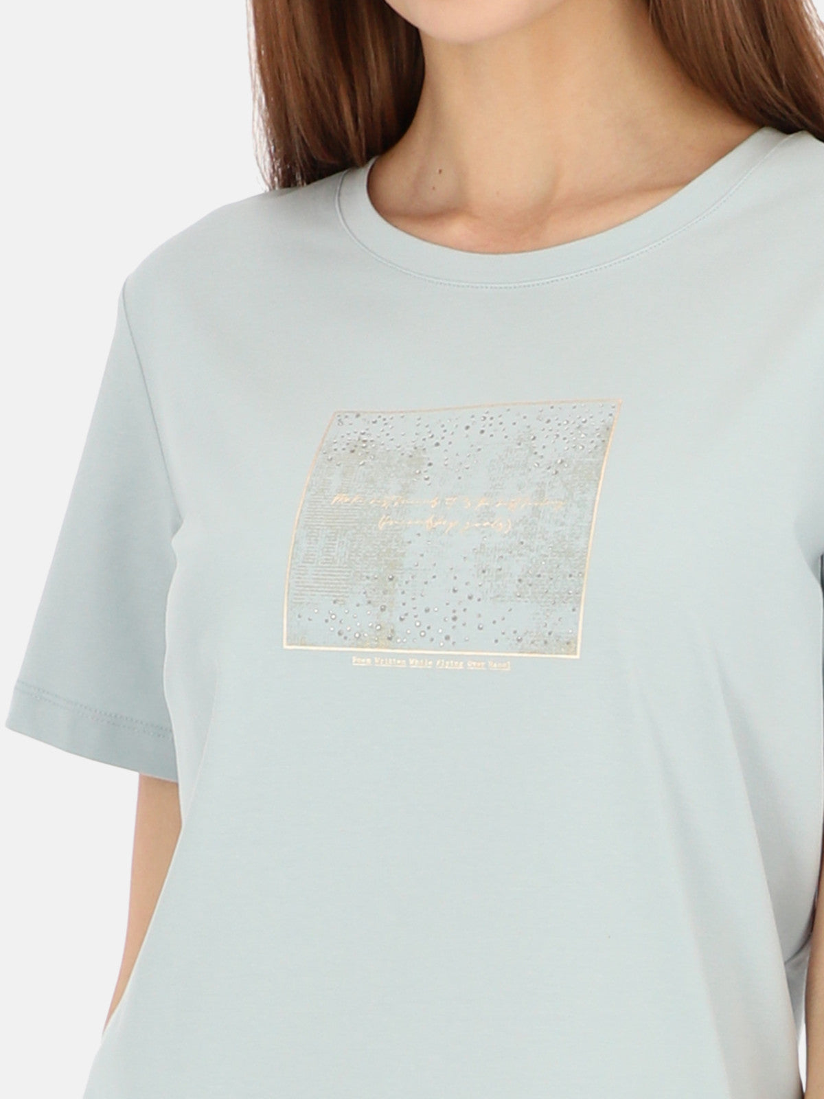 Odświeżający miętowy bawełniany t-shirt damski z nadrukiem Fabiana