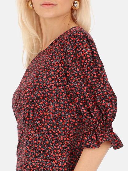 Czarna sukienka midi w czerwone kwiatuszki Eye For Fashion Abbi