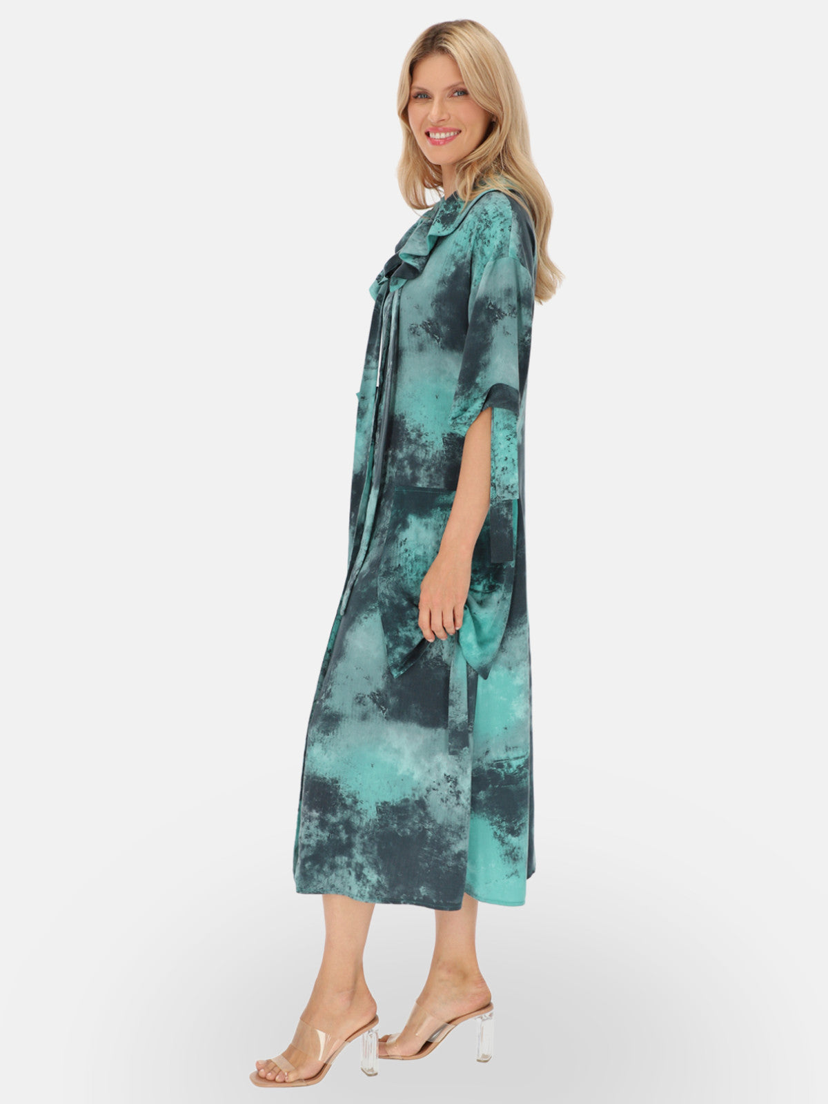 Sukienka koszulowa w zielono-czarny wzór tie-dye EyeForFashion