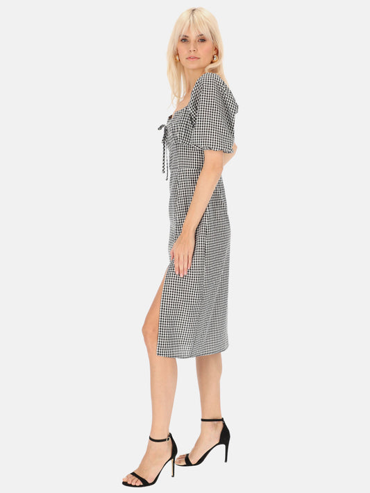 Sukienka midi w czarno-białą kratkę z bufkami Eye For Fashion Liza