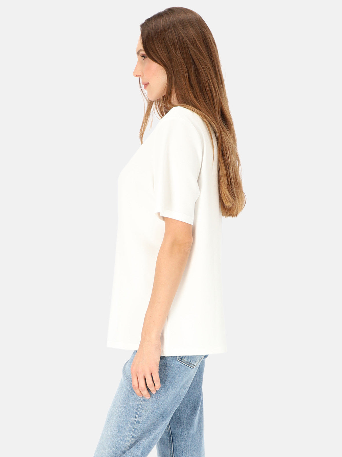 Ponadczasowy biały bawełniany gładki damski t-shirt basic Urszula