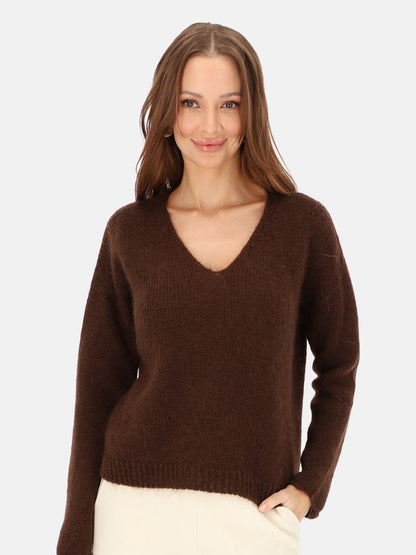 Brązowy sweter z włoskiej dzianiny z moherem L’AF Nelli