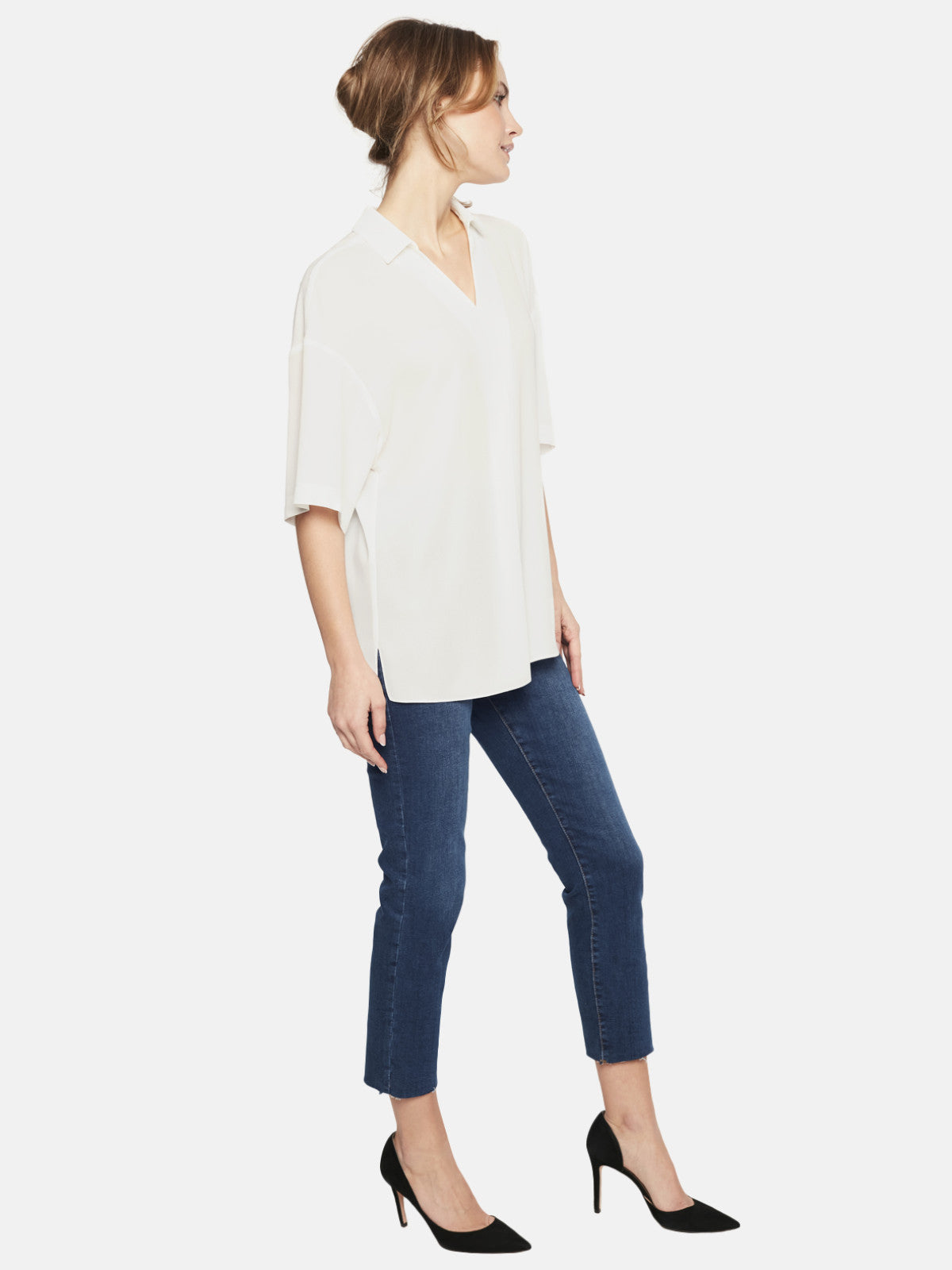 Luźna biała bluzka damska z rękawem do łokcia L'AF Leja