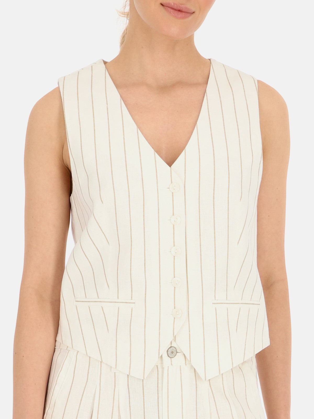 Kremowa kamizelka damska w paski Red Button Waistcoat