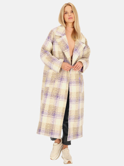 Płaszcz damski z tkaniny boucle w kratę Smashed Lemon 24556