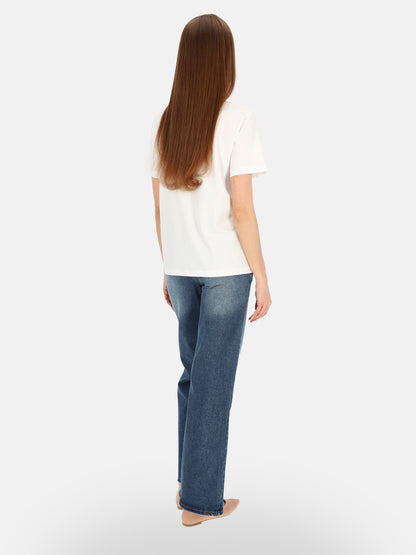 Minimalistyczny biały bawełniany t-shirt z połyskującym nadrukiem Chiara