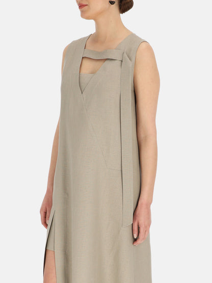 Szara lniana sukienka maxi z rozcięciem Eye For Fashion
