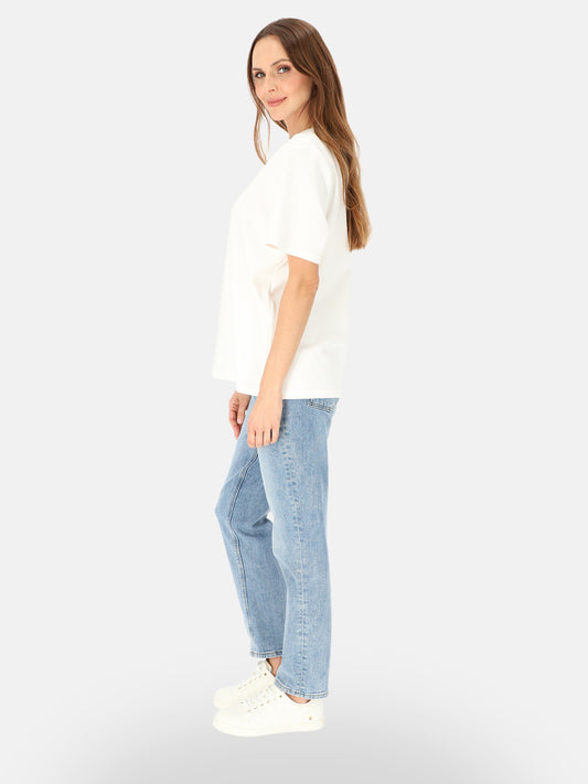 Ponadczasowy biały bawełniany gładki damski t-shirt basic Urszula