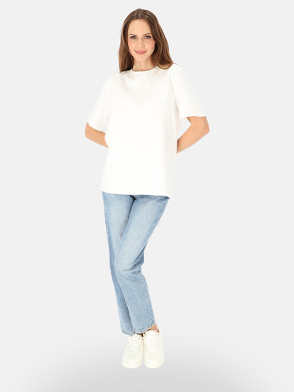 Ponadczasowy biały bawełniany gładki damski t-shirt basic Urszula