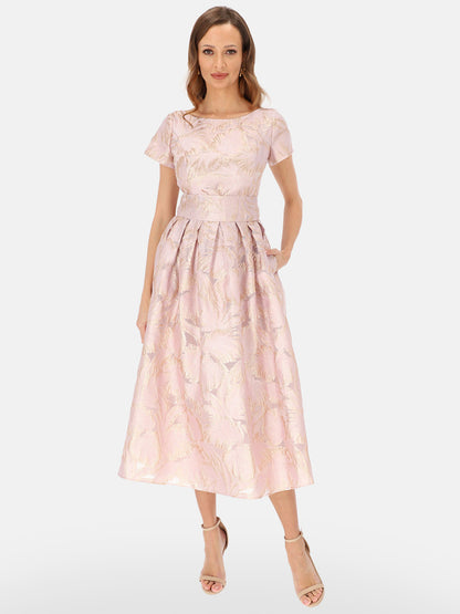 Elegancka różowa pudrowa sukienka midi L'AF Gween