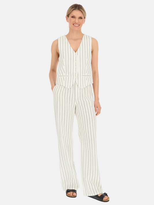 Kremowa kamizelka damska w paski Red Button Waistcoat