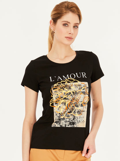 Dzianinowy t-shirt z nadrukiem L'AF Lola