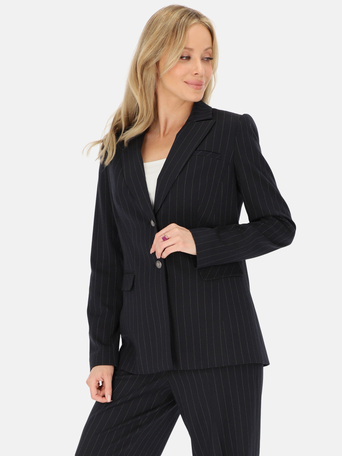 Granatowa marynarka taliowana w prążek Potis & Verso Wella