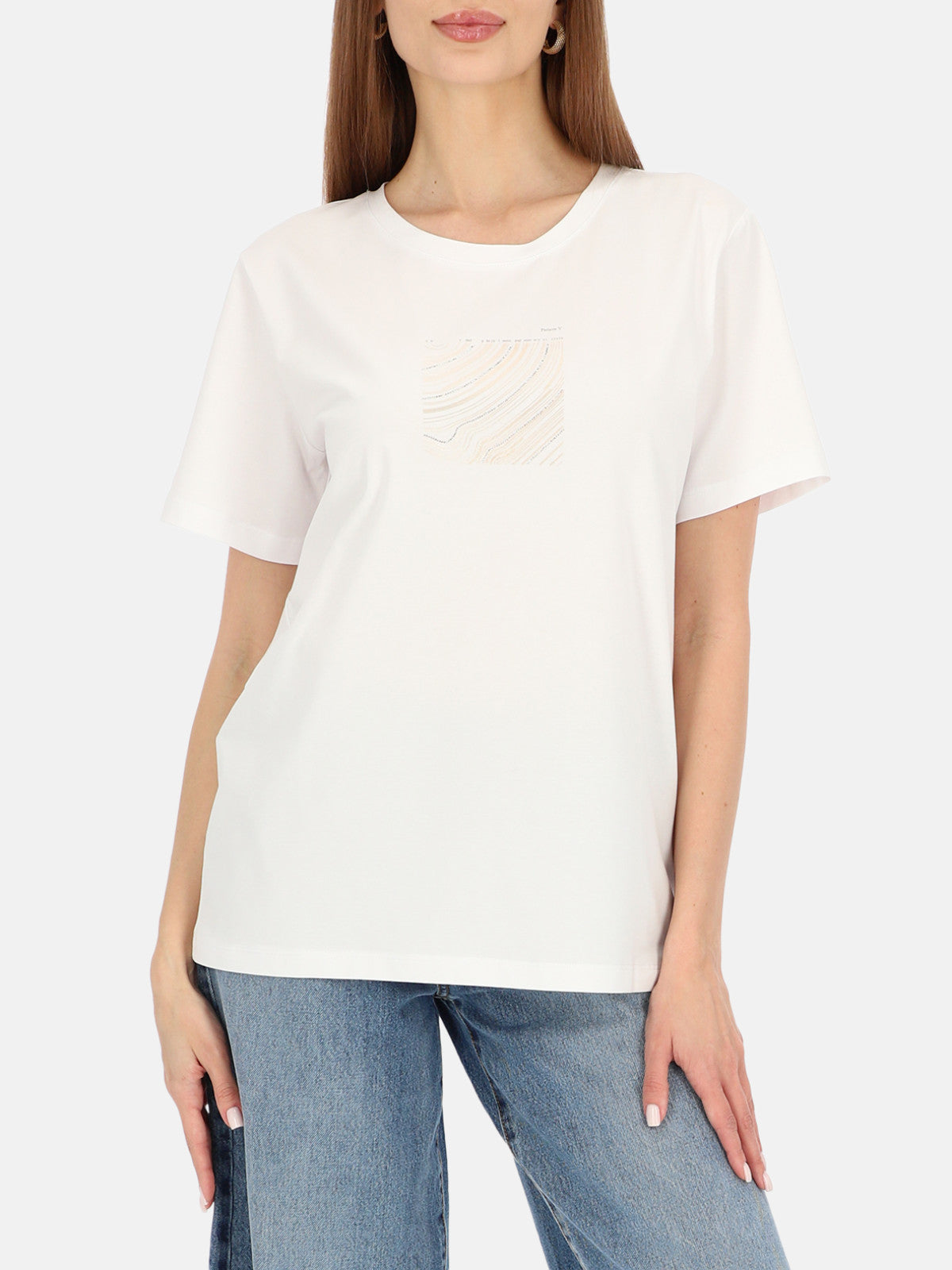 Delikatny biały bawełniany t-shirt z subtelnym nadrukiem Ondyna