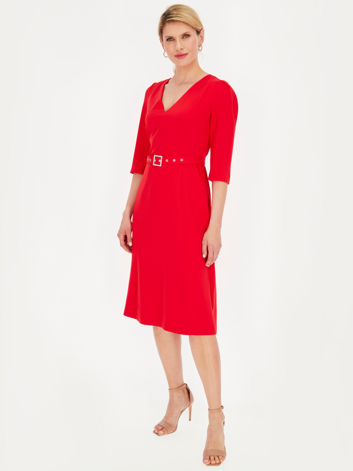 Elegancka czerwona sukienka z paskiem Potis & Verso Taylor