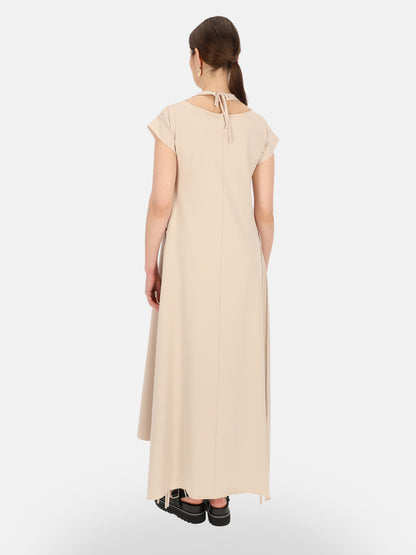 Beżowa sukienka maxi z nadrukiem Eye For Fashion