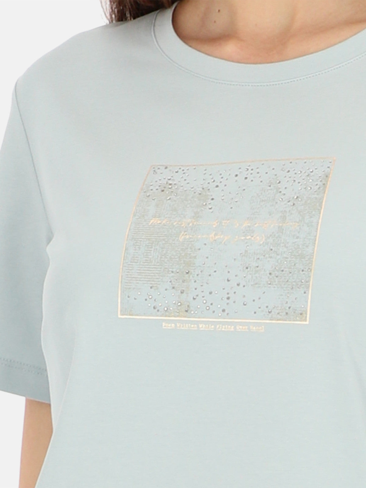 Odświeżający miętowy bawełniany t-shirt damski z nadrukiem Fabiana