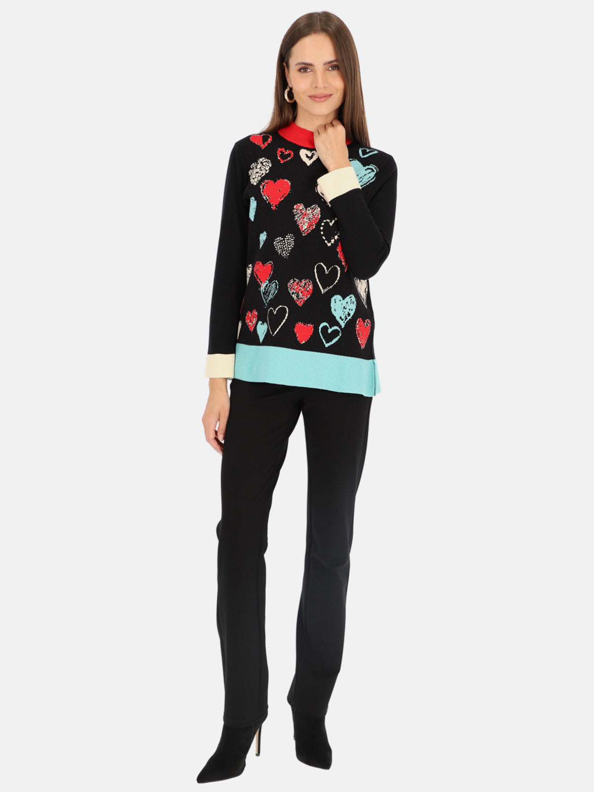 Sweter damski w kolorowe serca Tinta Eira