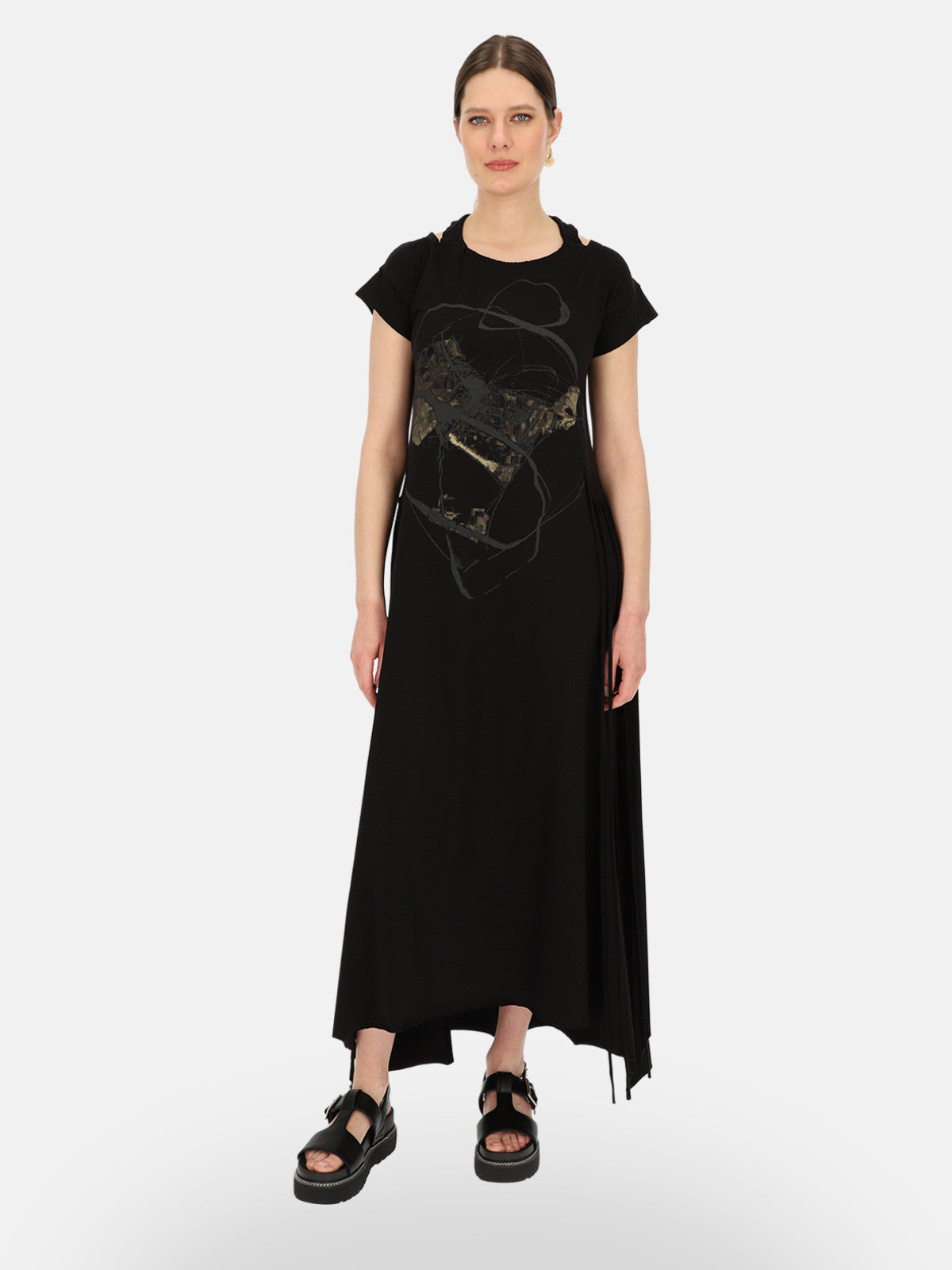 Czarna sukienka maxi z nadrukiem Eye For Fashion