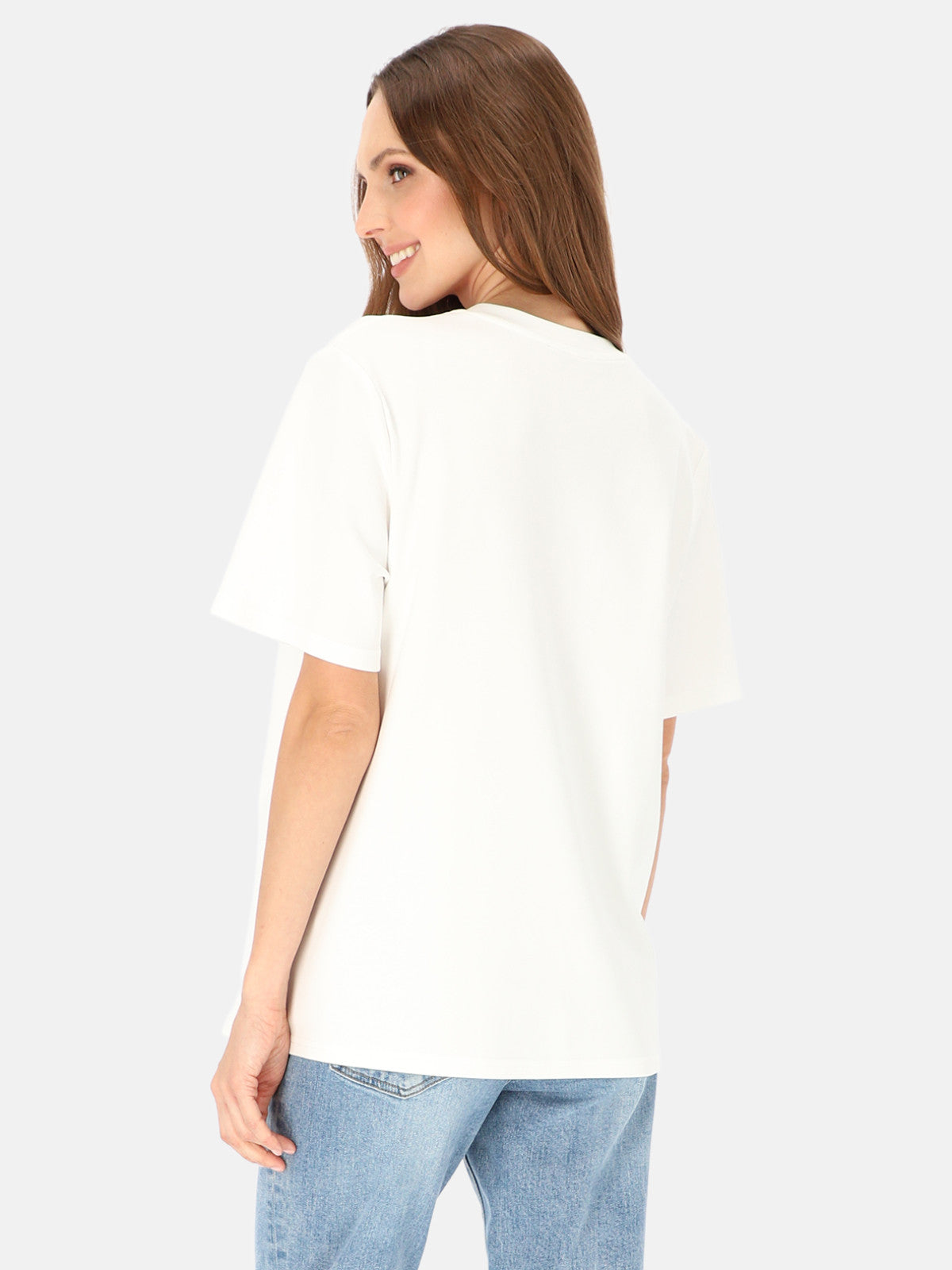 Ponadczasowy biały bawełniany gładki damski t-shirt basic Urszula