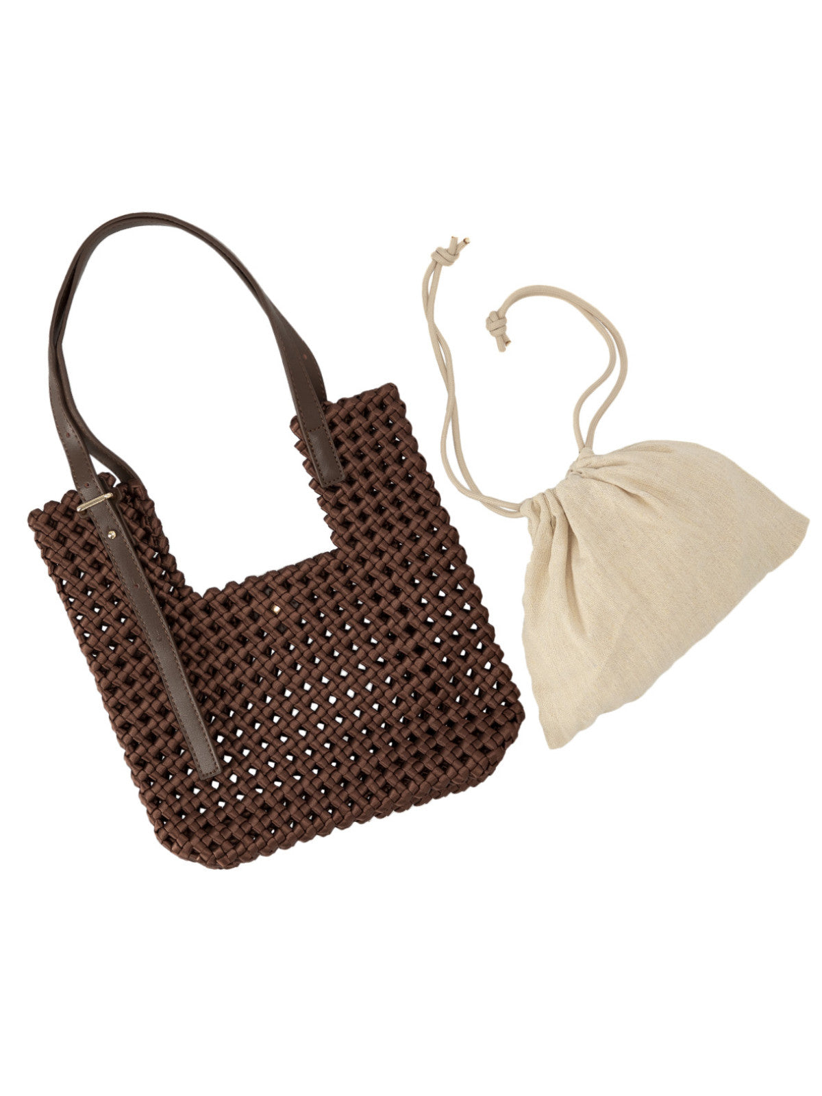 Pleciona brązowa torebka damska typu mini shopper bag L’AF
