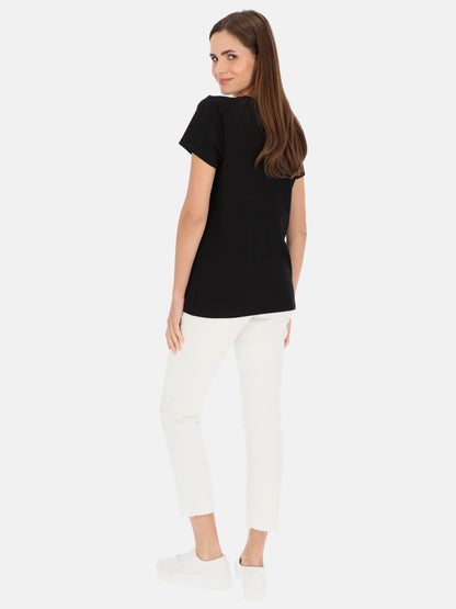 Czarny t-shirt damski z cekinową aplikacją L'AF Paris