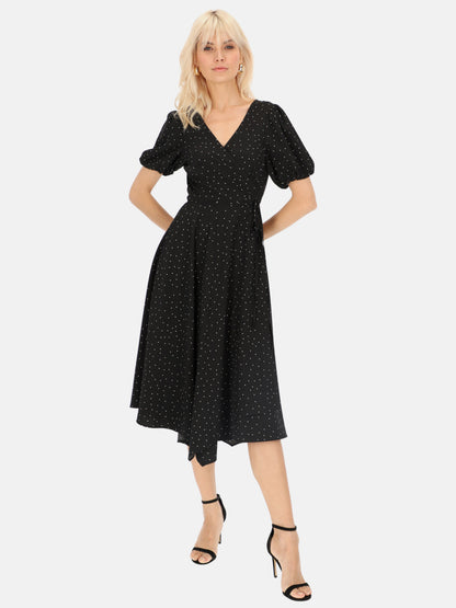 Czarna sukienka w kropki z bufiastymi rękawami Eye For Fashion Amora