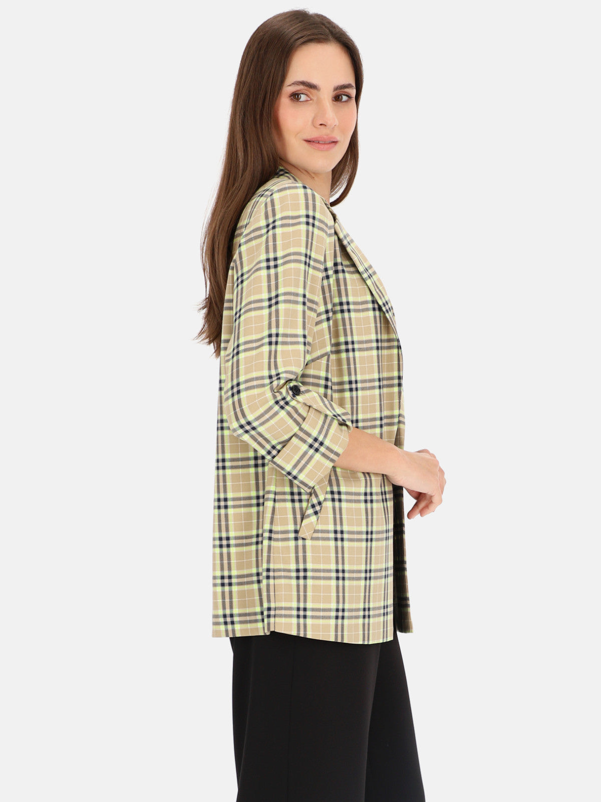 Beżowy blazer damski w kratkę L'AF Roxa