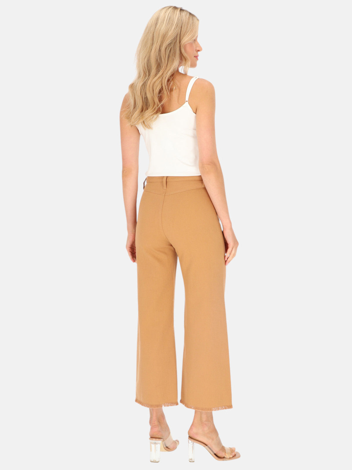 Camelowe spodnie damskie bawełniane 7/8 EyeForFashion