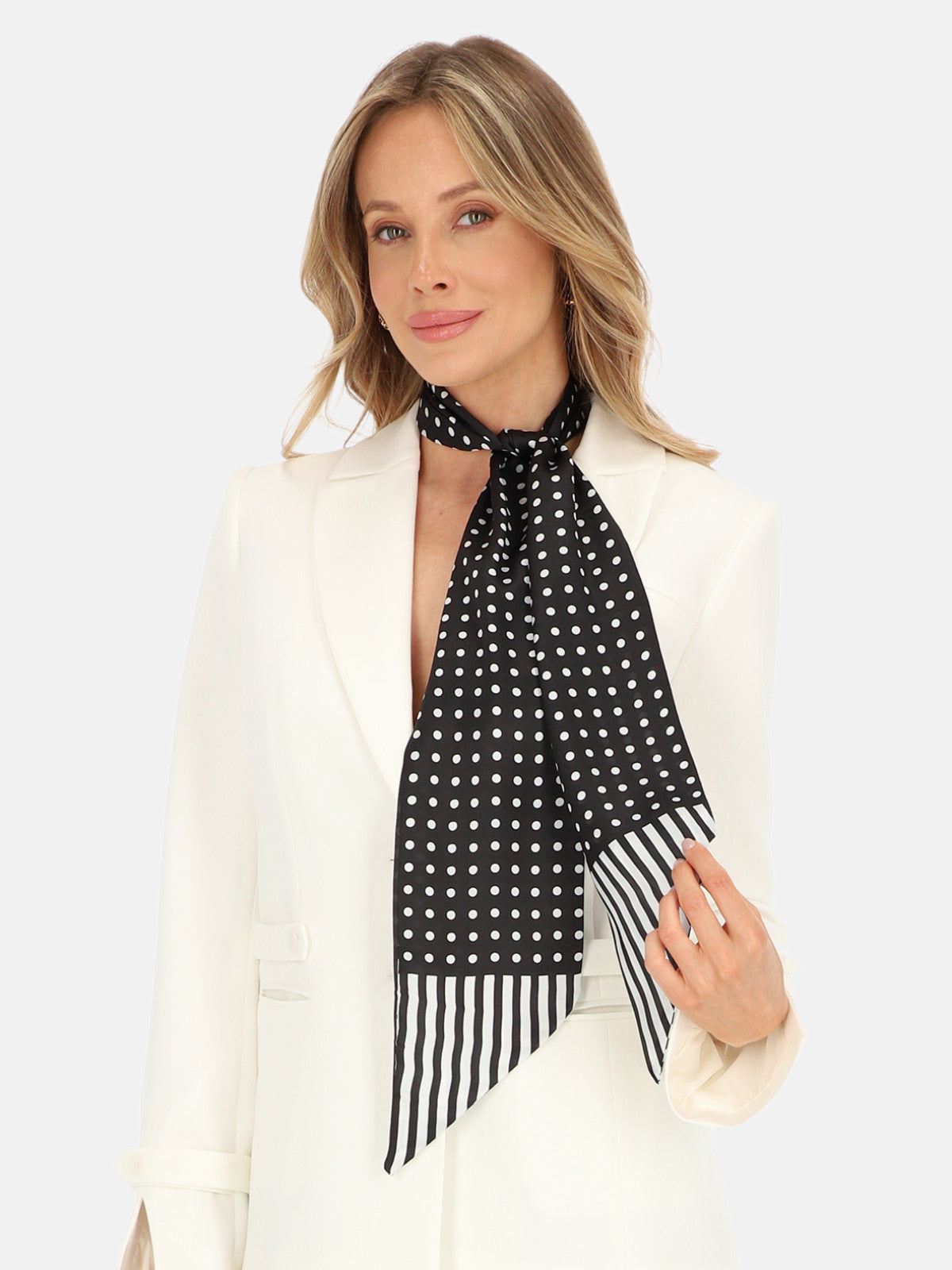 Klasyczna czarno-biała apaszka krawat w drobne groszki elegancka Fiora