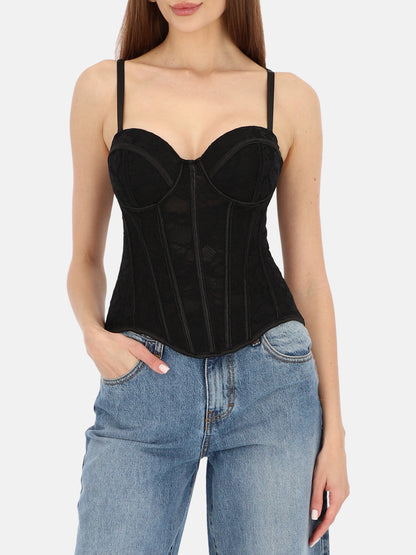 Zmysłowy czarny koronkowy gorset top bustier na wieczór Luna