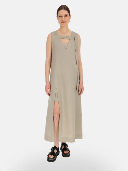 Szara lniana sukienka maxi z rozcięciem Eye For Fashion