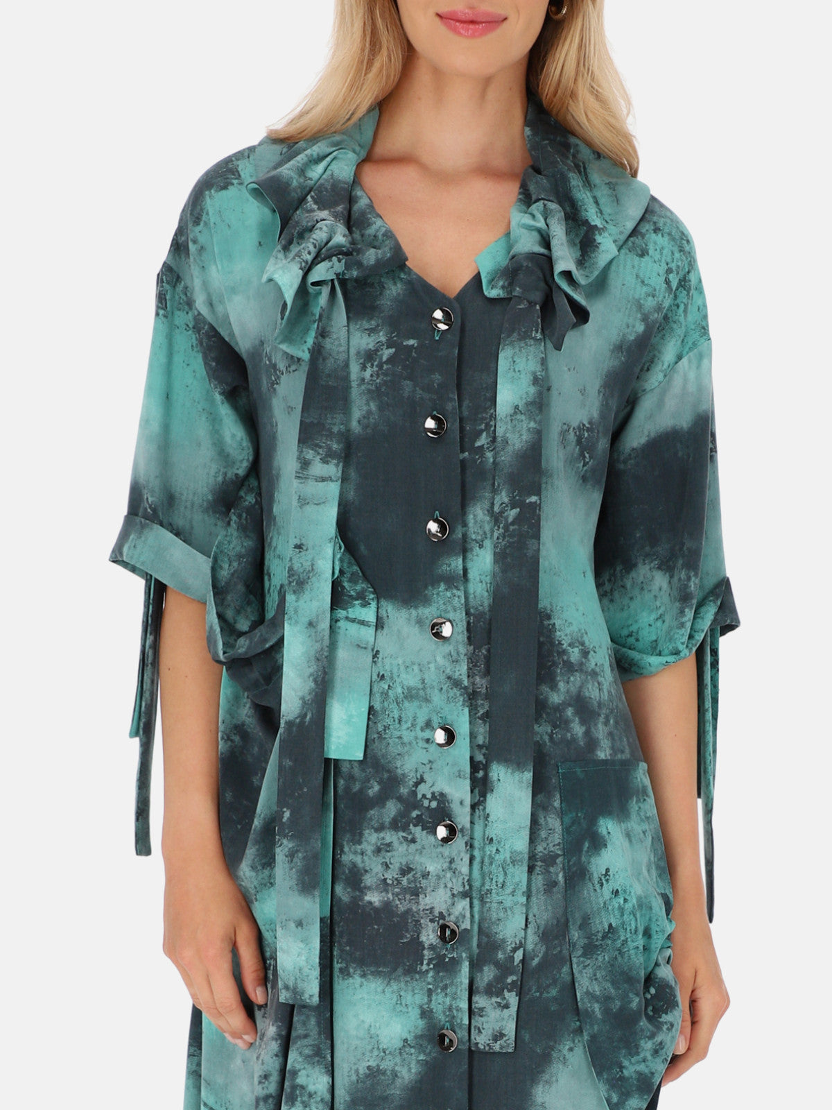 Sukienka koszulowa w zielono-czarny wzór tie-dye EyeForFashion