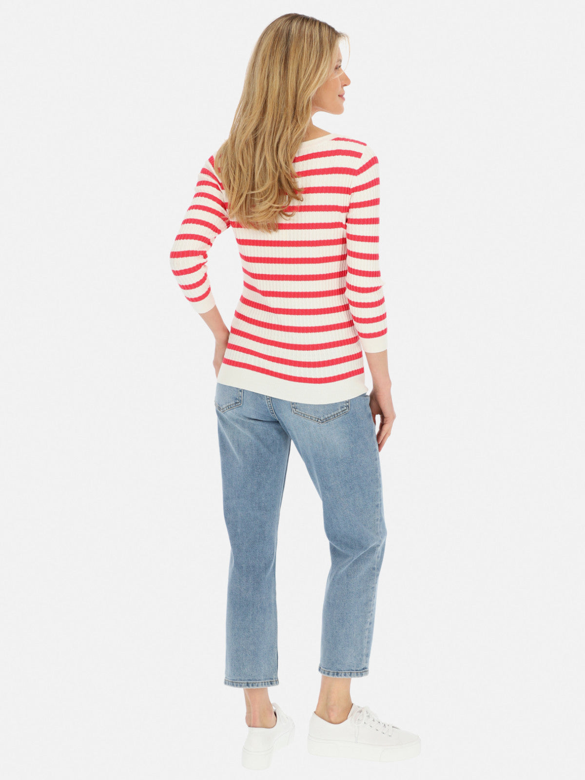 Biało-czerwony  longsleeve damski Red Button Cable
