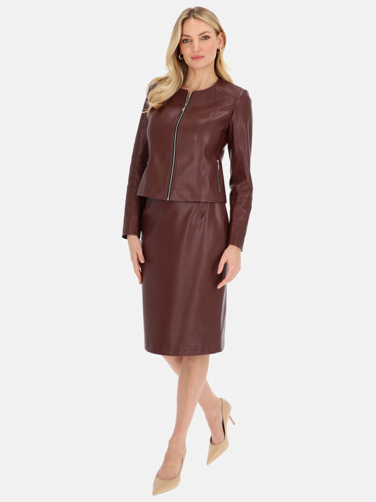 Elegancka bordowa kurtka damska z eko skóry L'AF Mirel
