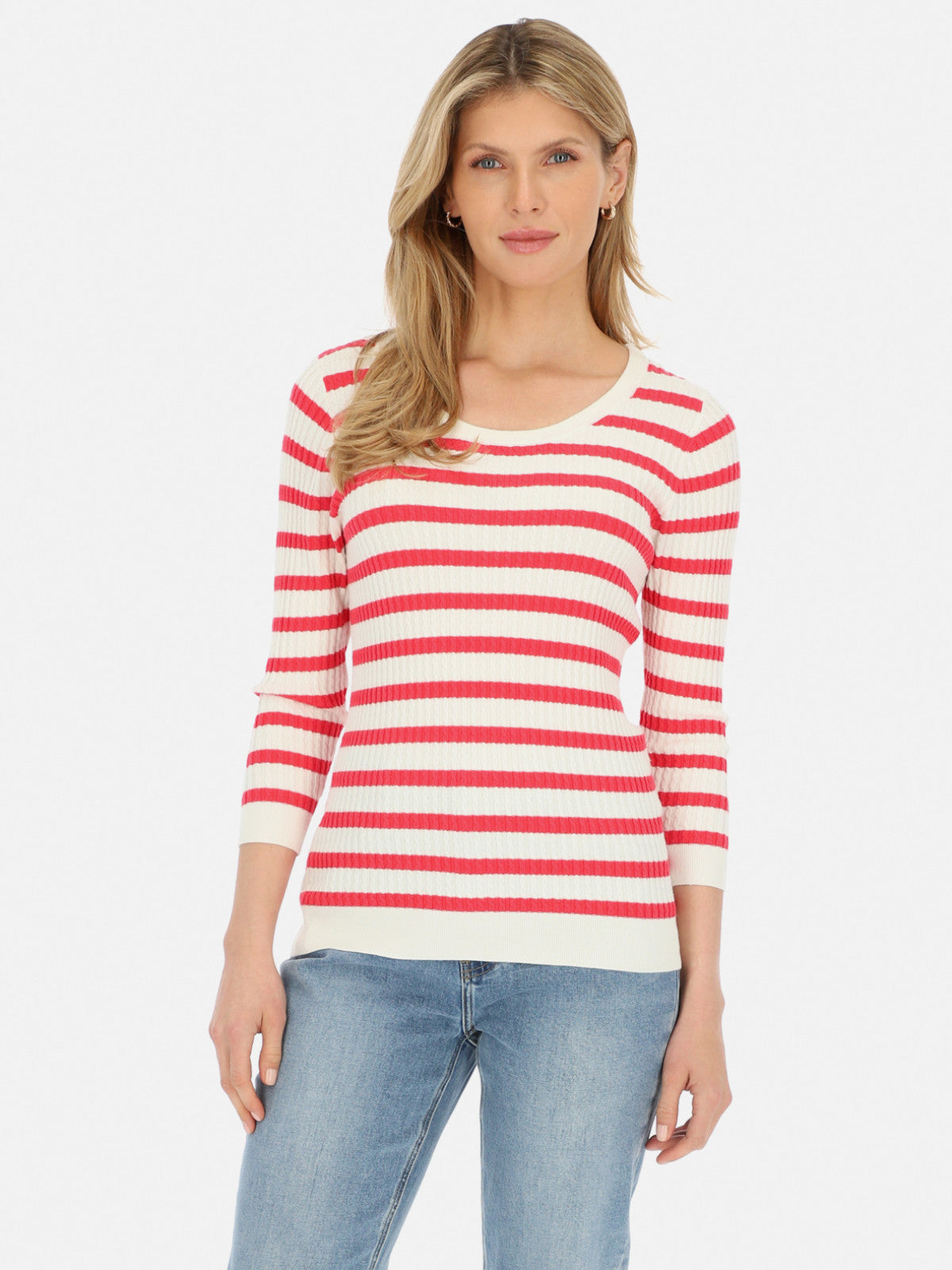 Biało-czerwony  longsleeve damski Red Button Cable