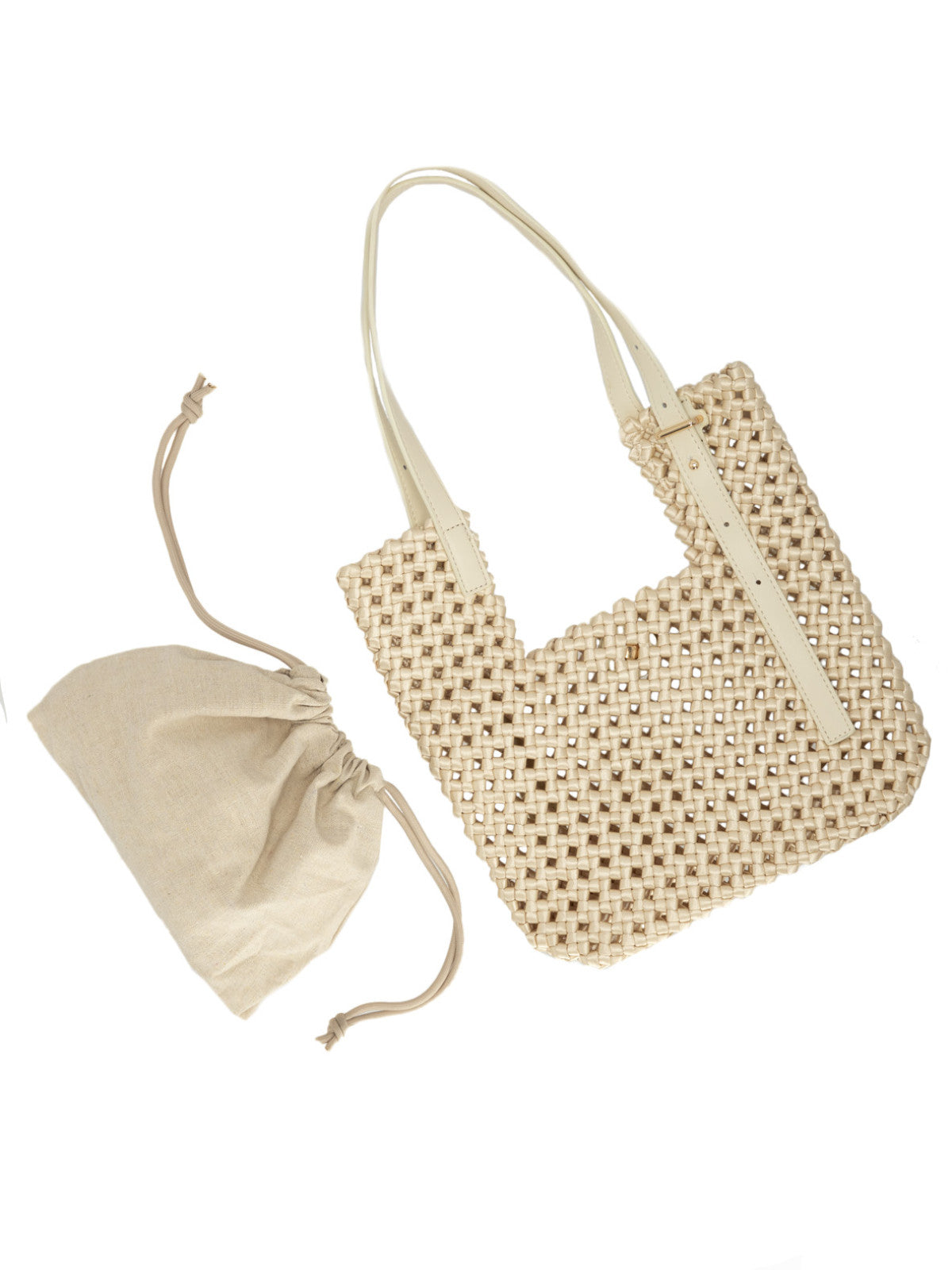 Pleciona kremowa torebka damska typu mini shopper bag L’AF