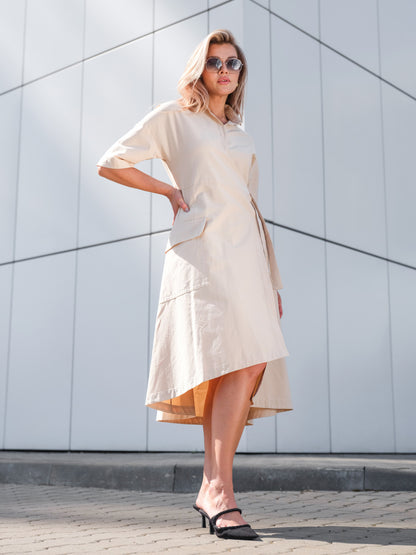 Koszulowa sukienka z bawełny z kopertowym dekoltem Eye For Fashion