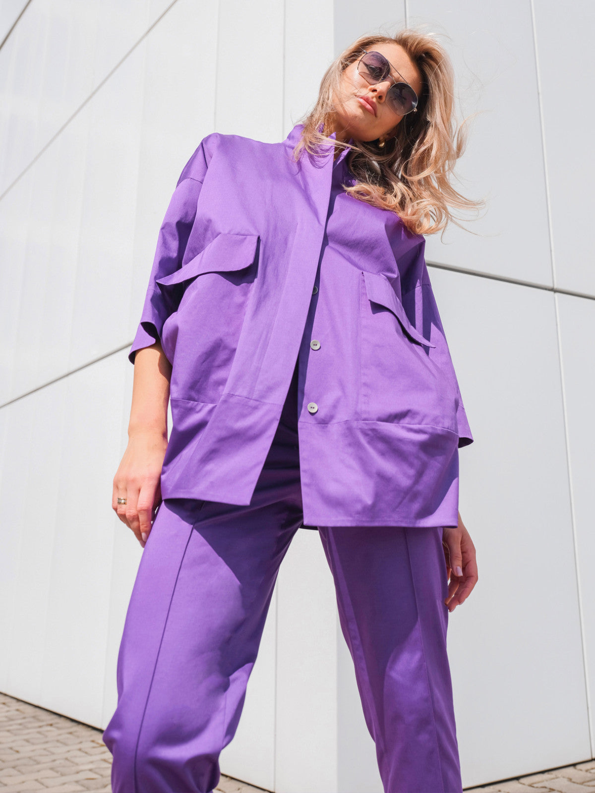 Marynarka oversize fioletowa damska EyeForFashion