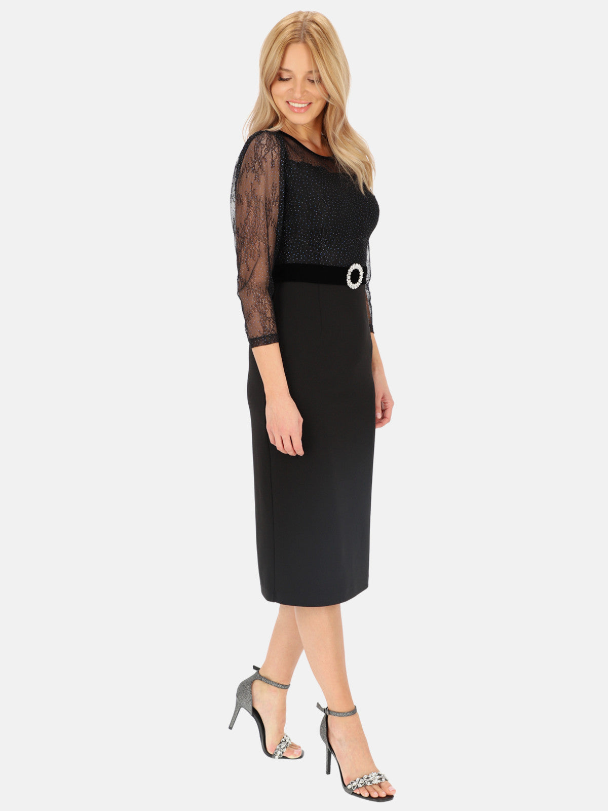 Elegancka sukienka z ozdobną górą i pasem L'AF Leona