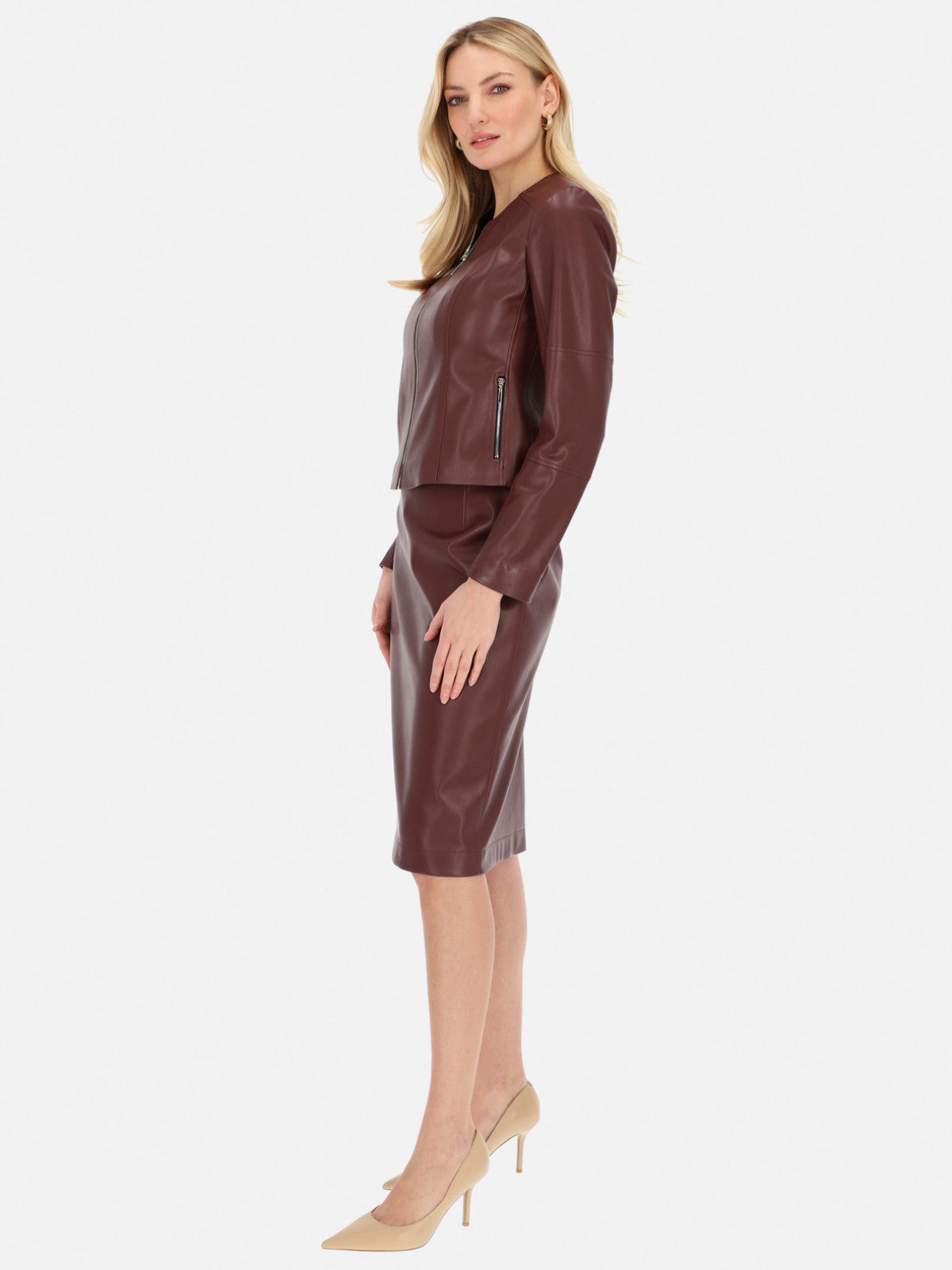 Elegancka bordowa kurtka damska z eko skóry L'AF Mirel