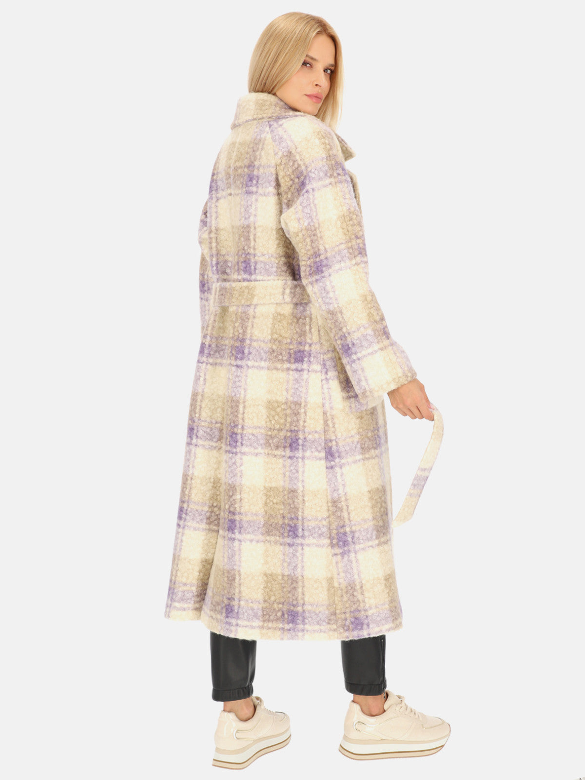 Płaszcz damski z tkaniny boucle w kratę Smashed Lemon 24556