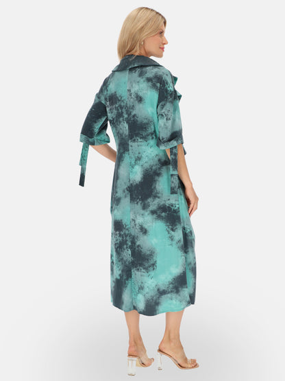 Sukienka koszulowa w zielono-czarny wzór tie-dye EyeForFashion