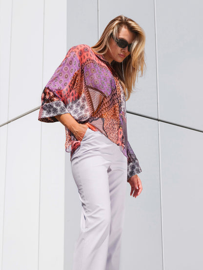 Koszula damska z transparentnej tkaniny w patchworkowy print EyeForFashion